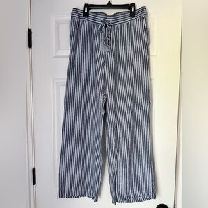 Navy striped linen pants